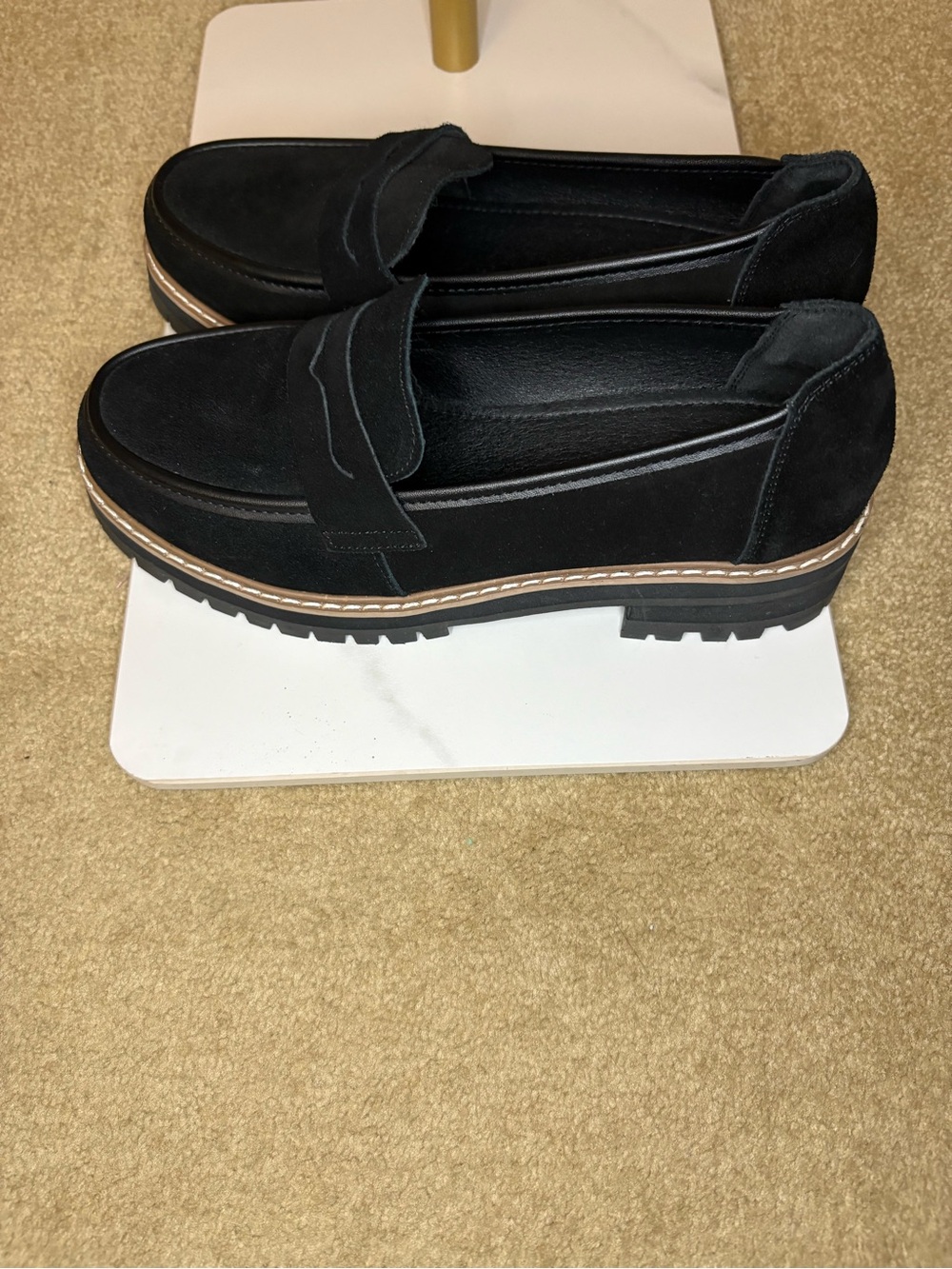 Aqua Diva Lola Black Suede Platform Penny Loafers - Picture 4 of 8